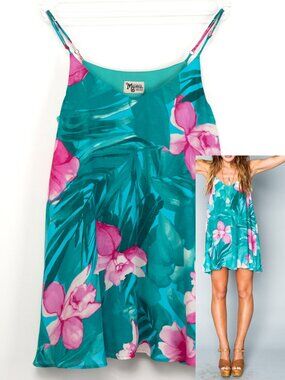 Show Me Your MuMu Circus Mini Dress Lei Bay Tropical Print Blue Pink Sz Medium